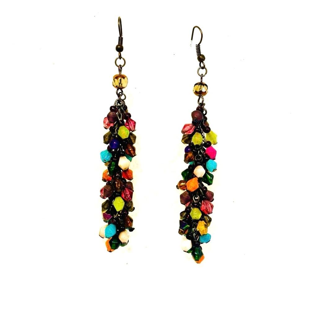Handmade Colorful Vintage Glass Beaded Dangle Drop Earrings about 3 inch long